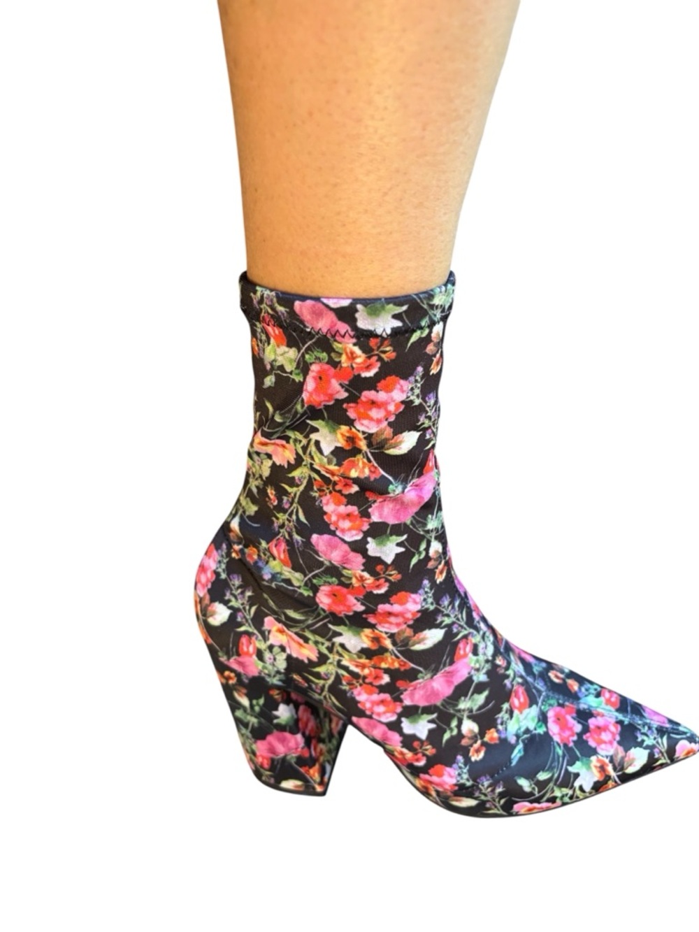 Steve Madden Black Floral Pointed Sock Booties